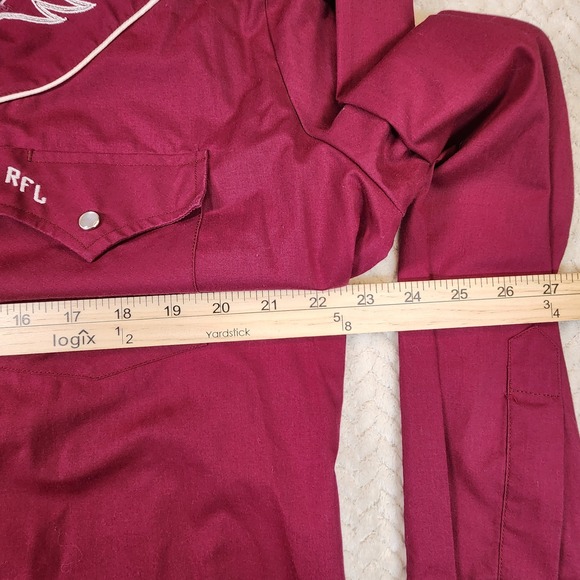 Ely Diamond Mens L Western Cowboy Rodeo Shirt Burgundy Feather Embroidery - Picture 7 of 10